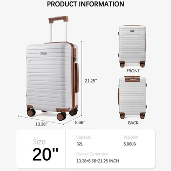Ручная кладь FIGESTIN с вращающимися колесиками, легкий 20-дюймовый ручной чемодан для ручной клади с замком TSA (бежевый) 5